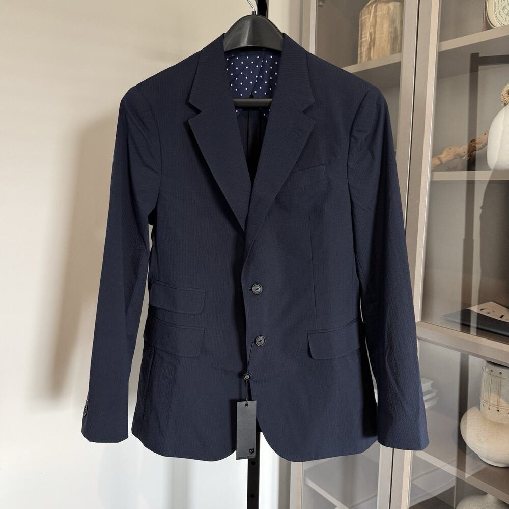 Greyson Rhodes Seersucker Maltese Blue Lightweight Blazer 42 NWOT Sport Coat